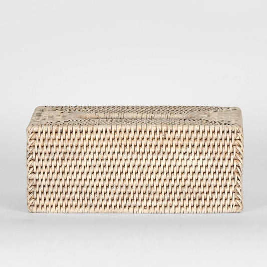 Paume Rattan Rectangle Tissue Box White Wash