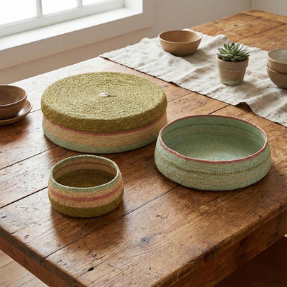 Cina Woven Trays Set 3 Mustard & Blue