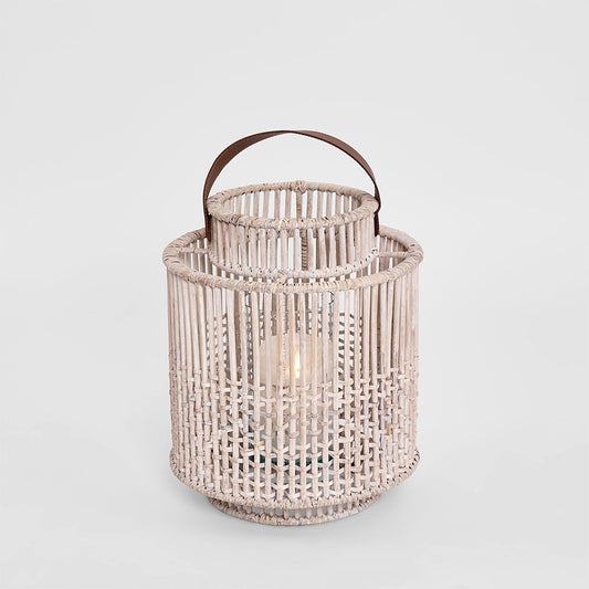 Kyra Rattan Lantern Medium White Wash