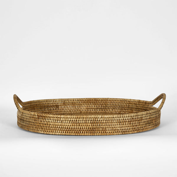 Paume Rattan Oval Serving Tray with Handles Natural