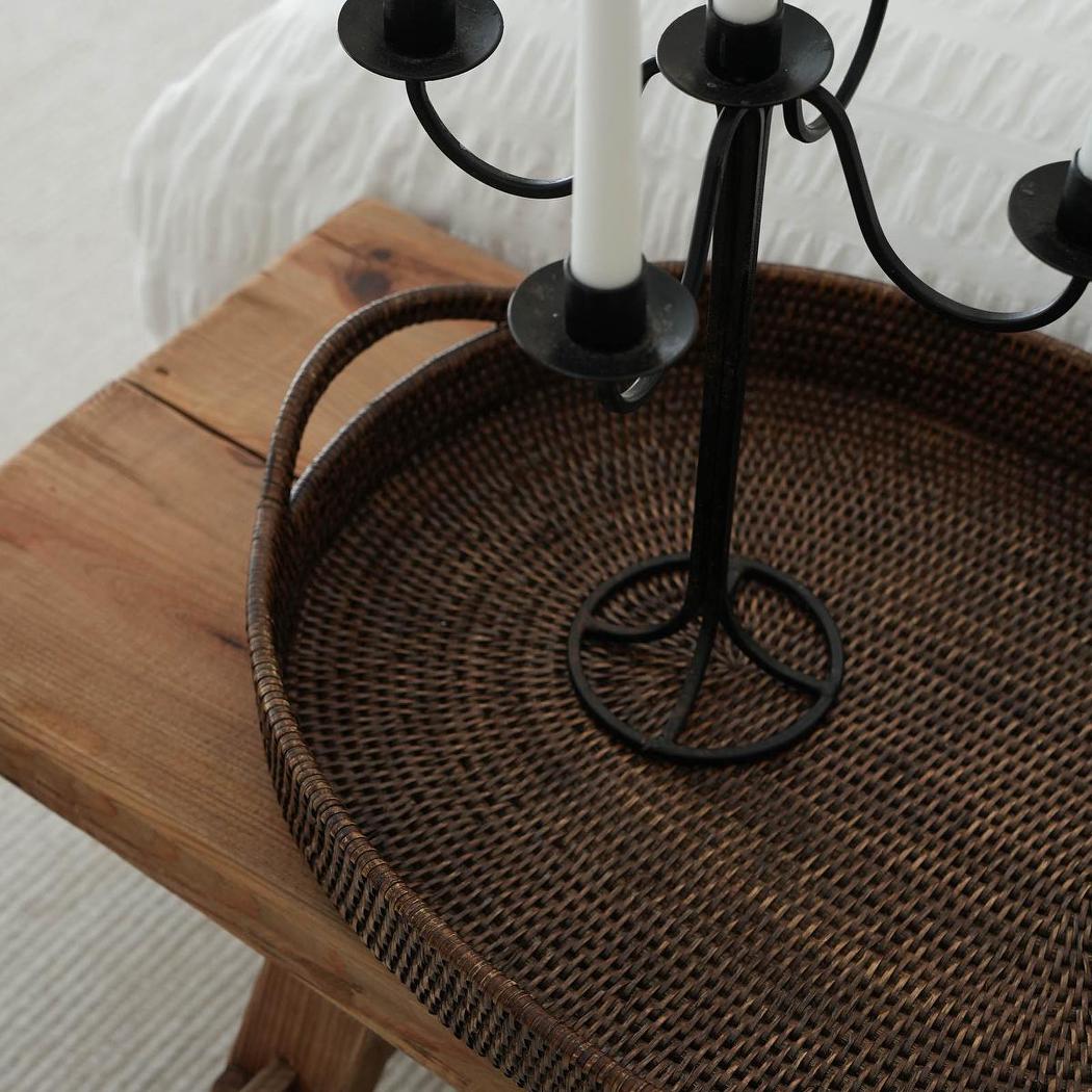 Paume Rattan Oval Serving Tray with Handles Antique Brown