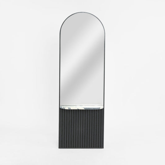 Petra Arched Mirror with Marble Shelf Black