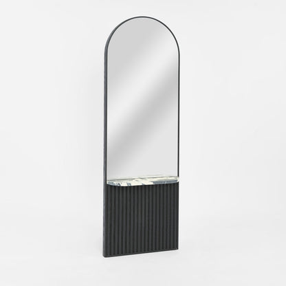Petra Arched Mirror with Marble Shelf Black