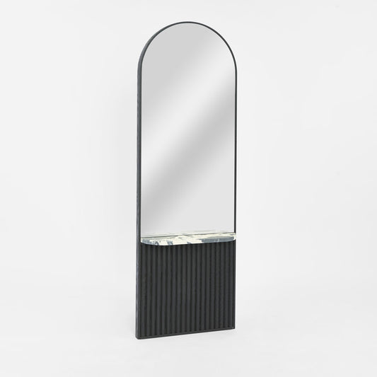 Petra Arched Mirror with Marble Shelf Black
