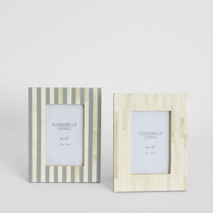 Lira Bone Inlay 4 x 6" Photo Frame Grey & White