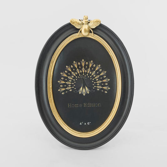 Vera Bee Oval Photo Frame 4 x 6 Black & Gold