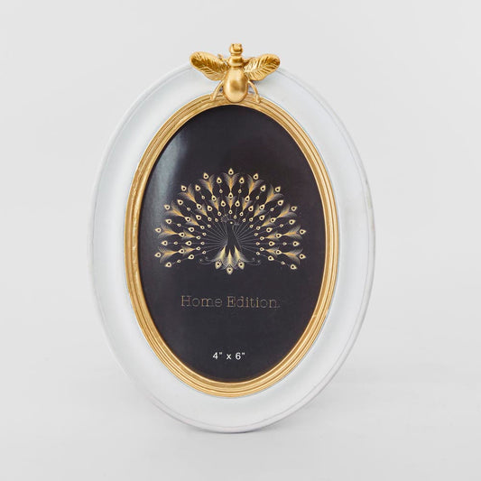 Vera Bee Oval Photo Frame 4 x 6 White & Gold