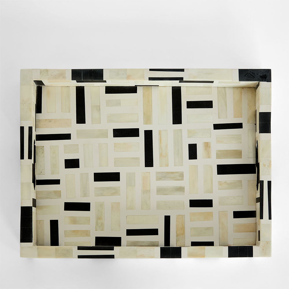 Cubo Bone Inlay Tray White & Black