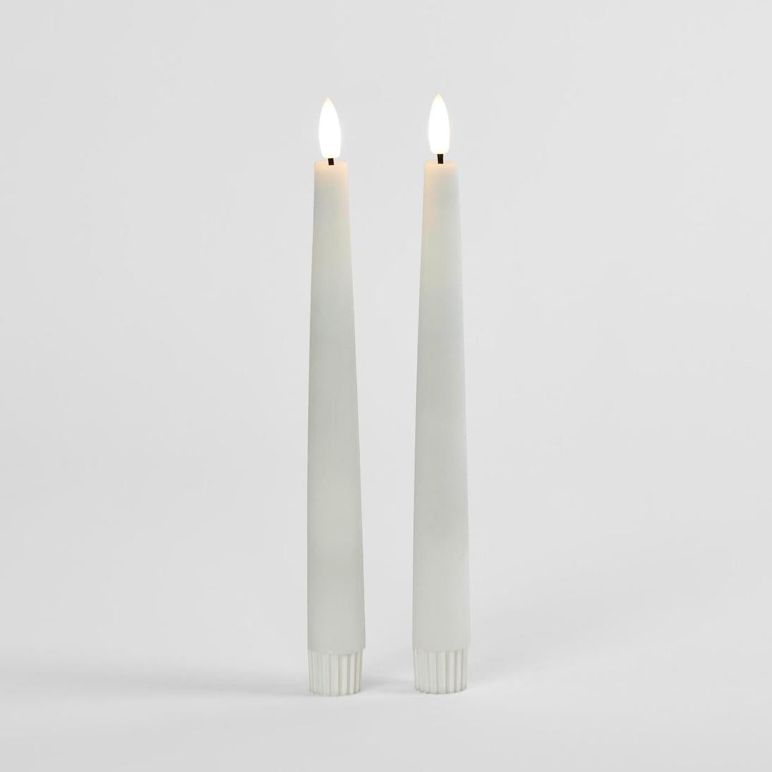 LED Battery Operated Wax Taper Candles Set of 2 White 22cm