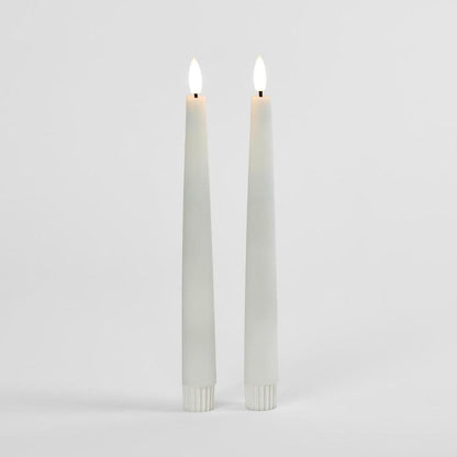 LED Battery Operated Wax Taper Candles Set of 2 White 22cm