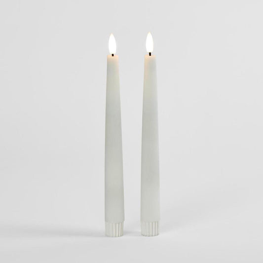 LED Battery Operated Wax Taper Candles Set of 2 White 22cm