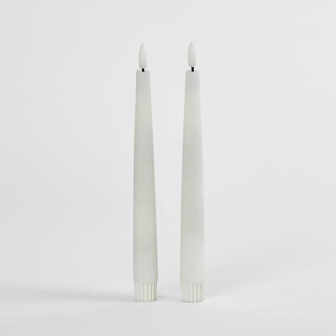 LED Battery Operated Wax Taper Candles Set of 2 White 22cm