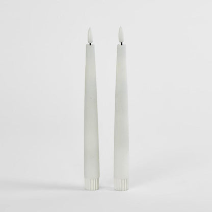 LED Battery Operated Wax Taper Candles Set of 2 White 22cm