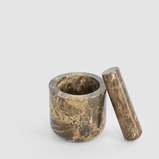 Oro Mortar & Pestle Dark Emperador Marble