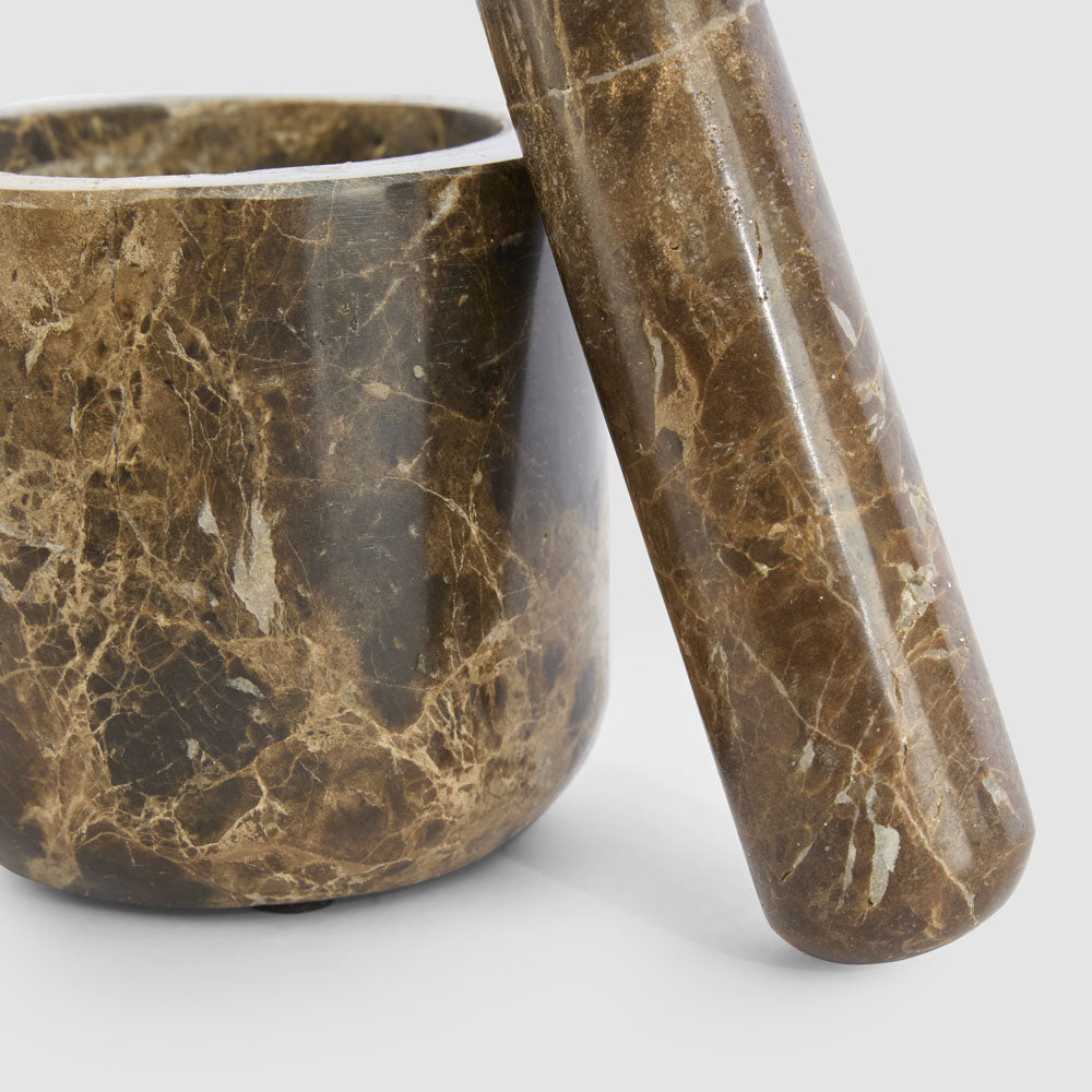 Oro Mortar & Pestle Dark Emperador Marble