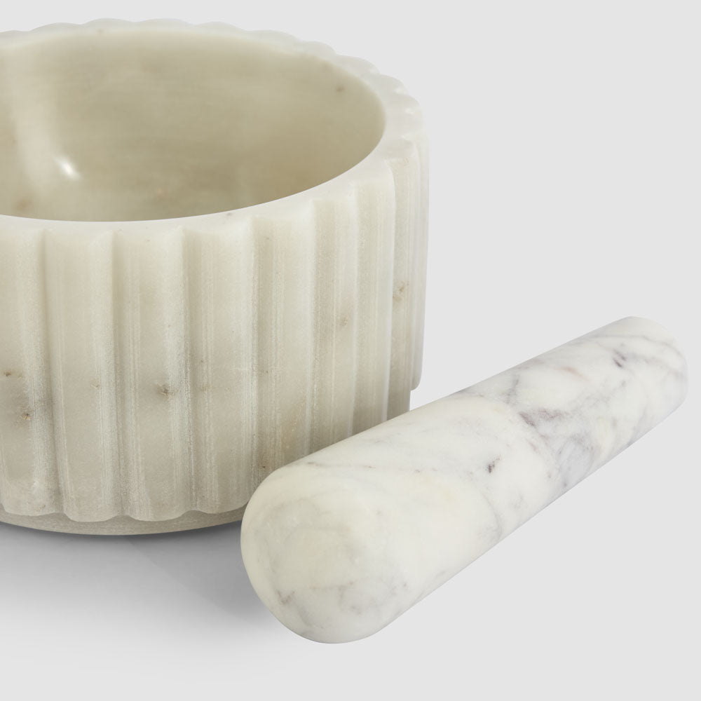 Roma Ribbed Mortar & Pestle Marble