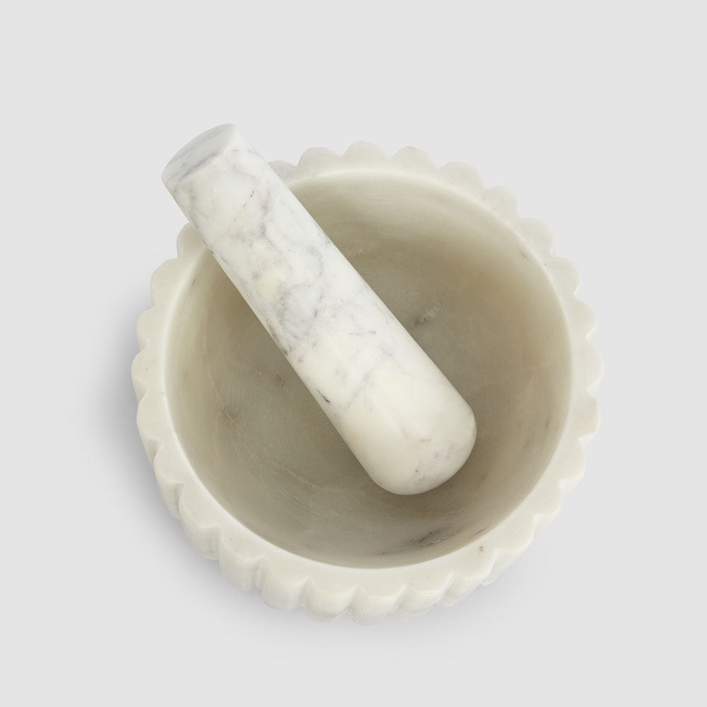 Roma Ribbed Mortar & Pestle Marble