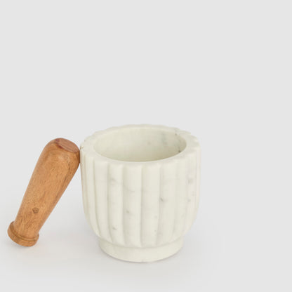 Roma Scalloped Mortar & Pestle Marble & Wood