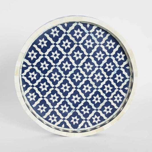 Anaahi Round Bone Inlay Tray Blue/White