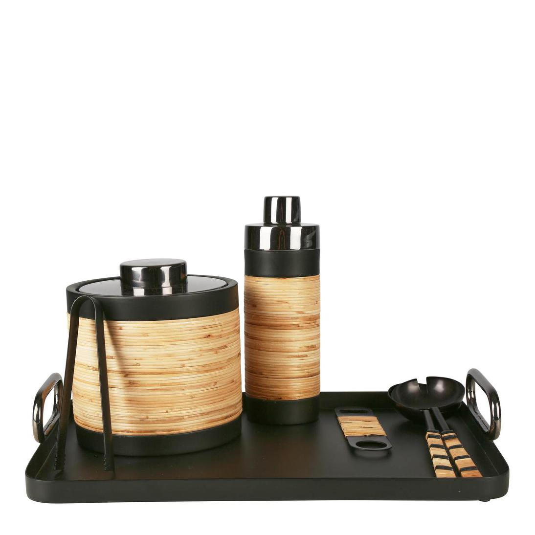 Shaker Rattan Insert Plantation Cocktail Shaker Black & Rattan – Florabelle Living