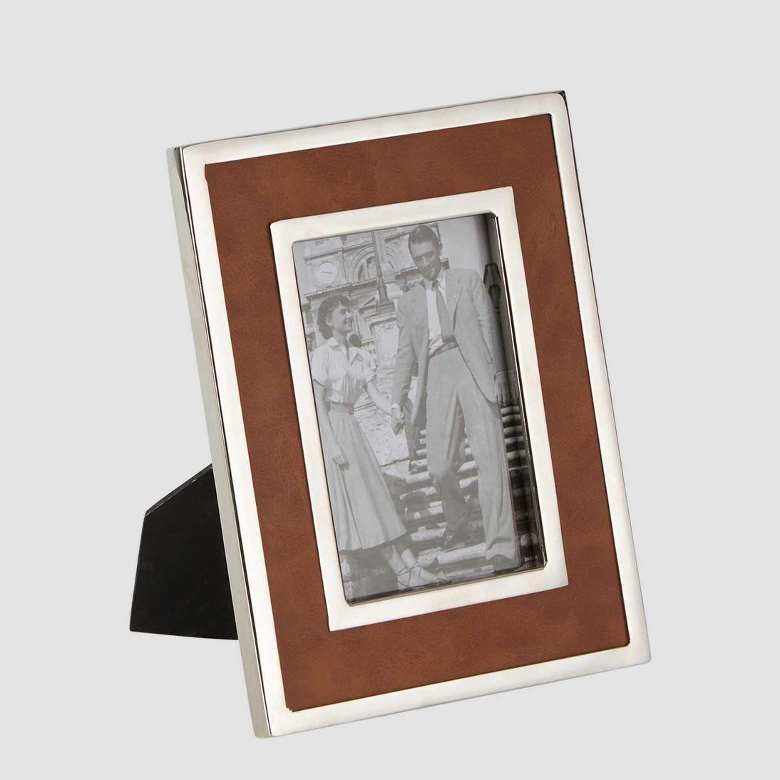 Verona Photoframe Small Tan & Shiny Nickel