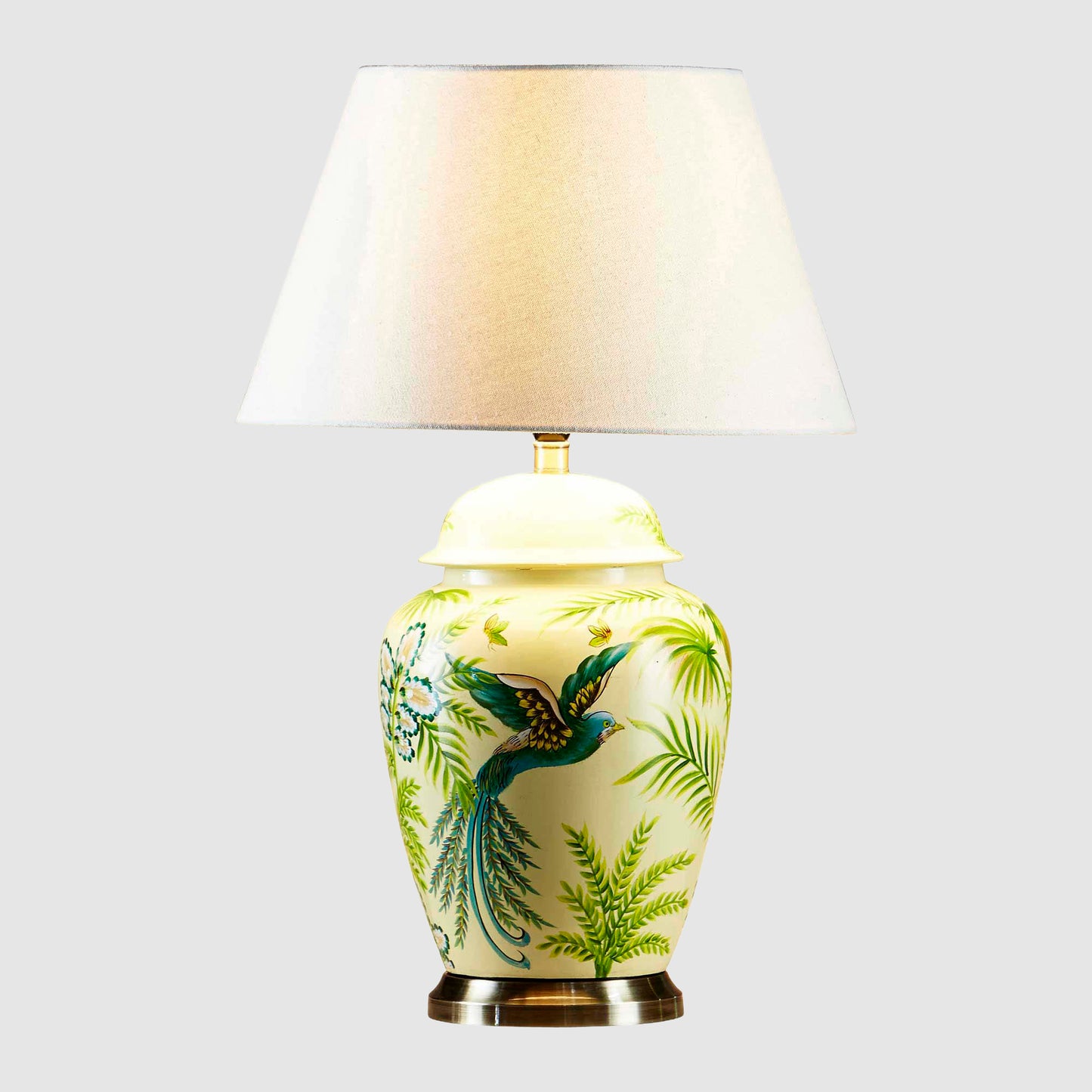 Caribbean Bird Ceramic Table Lamp Base Green and Yellow- Base Only