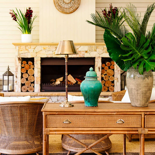Delaware Table Lamp Antique Brass and Dar Wood