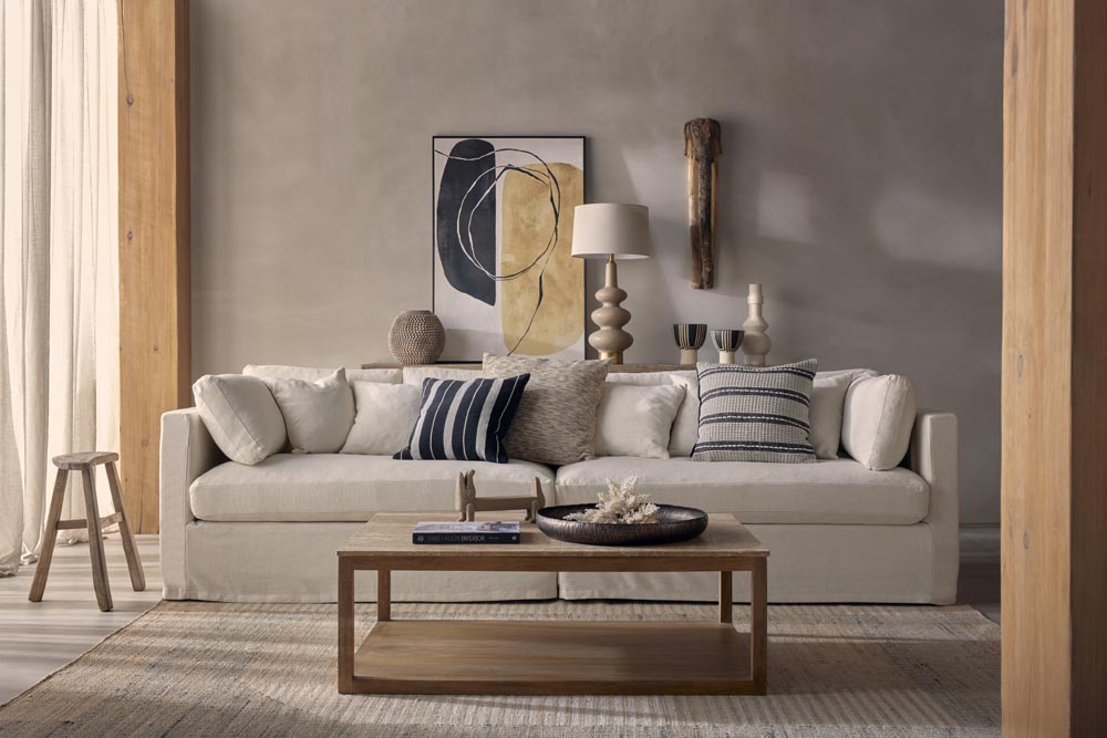 Linden Sandstone Table Lamp & Linen Shade