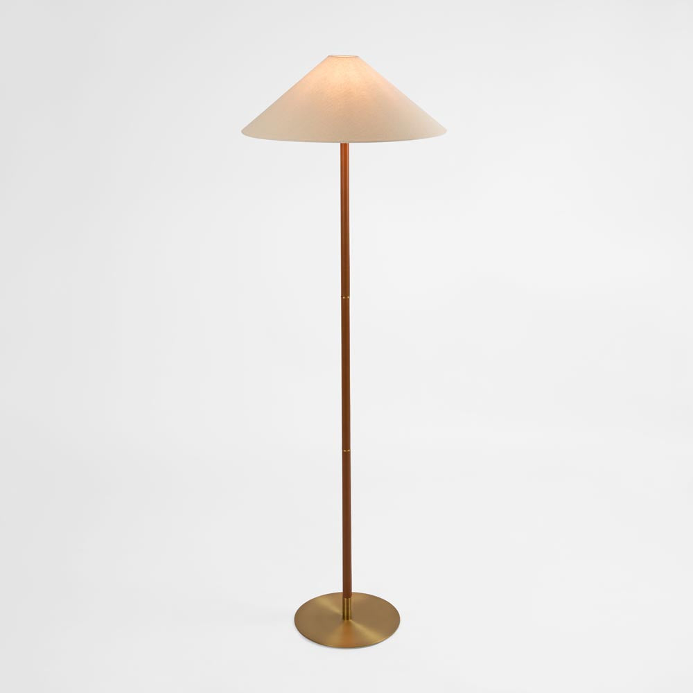 Huntley Leather & Brass Floor Lamp & Linen Shade