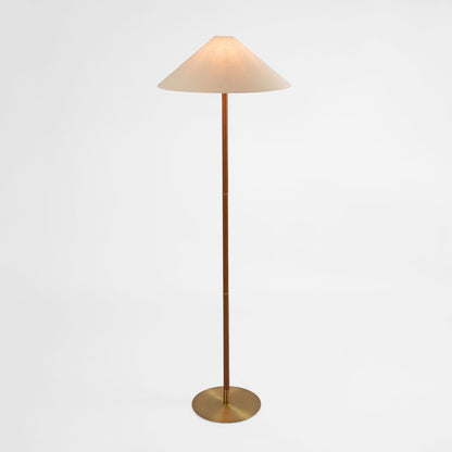 Huntley Leather & Brass Floor Lamp & Linen Shade