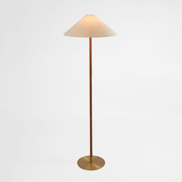 Huntley Leather & Brass Floor Lamp & Linen Shade