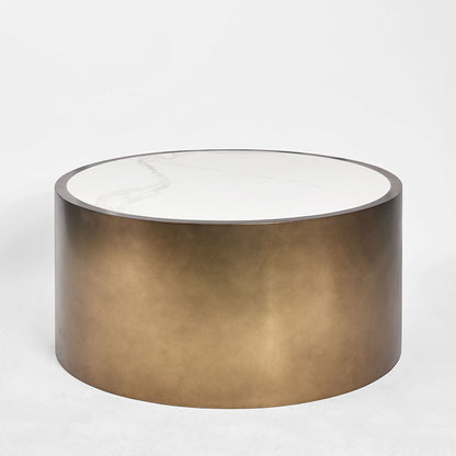 Gordon Drum Coffee Table Brass/White Stone