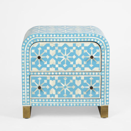 Adina Bone Inlay Bedside Table Aqua/White