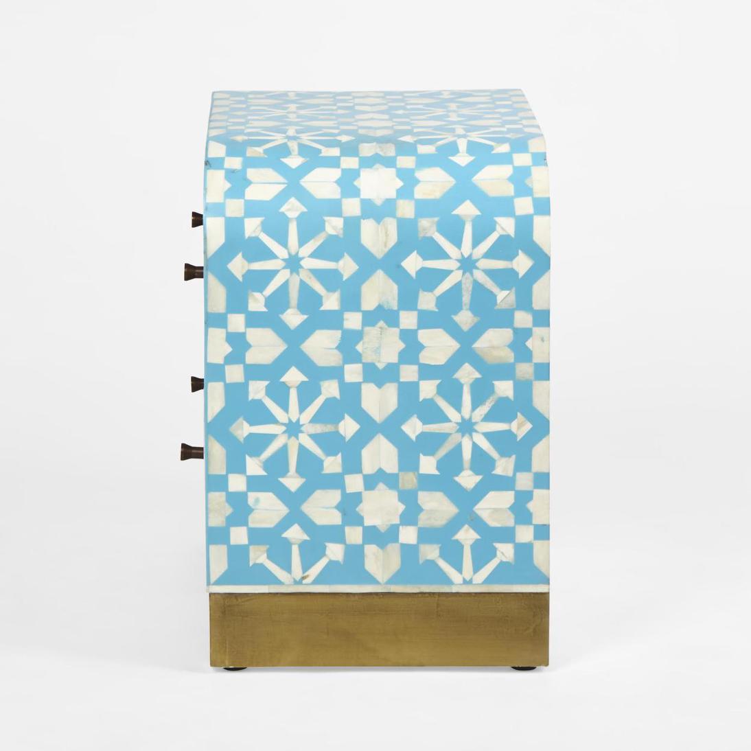 Adina Bone Inlay Bedside Table Aqua/White