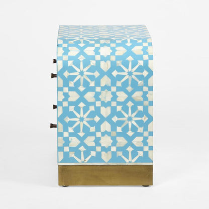 Adina Bone Inlay Bedside Table Aqua/White