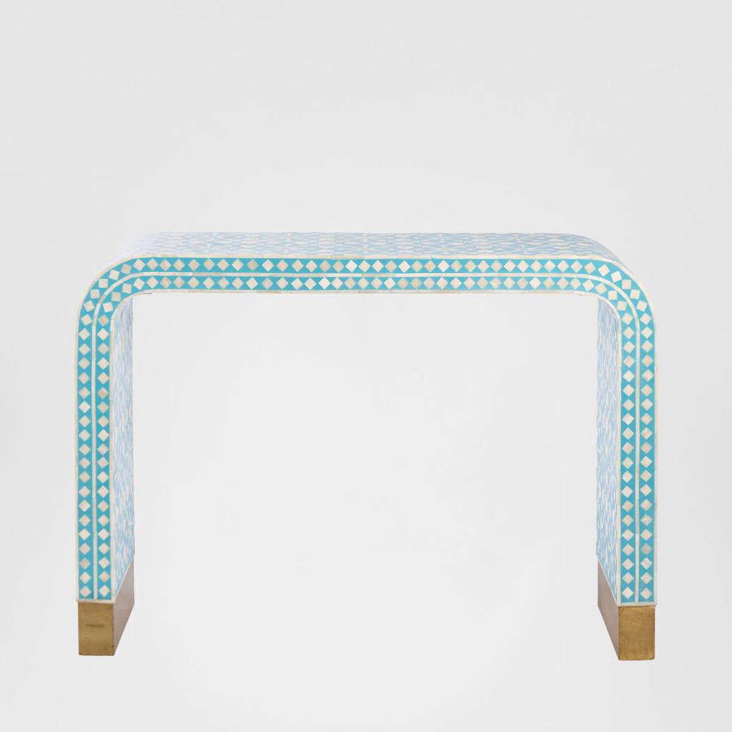 Adina Bone Inlay Console Table Aqua/White