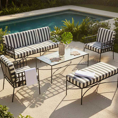Sheffield Bench Outdoor with B/W Stripe Cushion