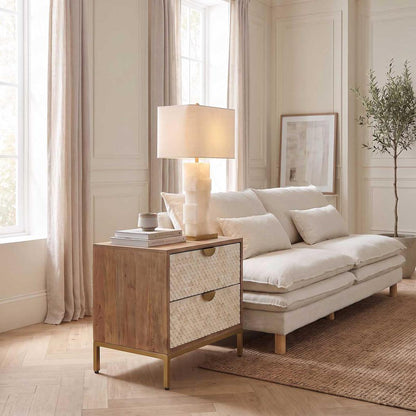 Mira Bone Inlay 2 Drawer Bedside Table White