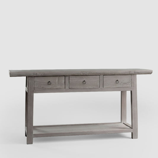 120 Years old Elm Wood Console with Drawers No. 7