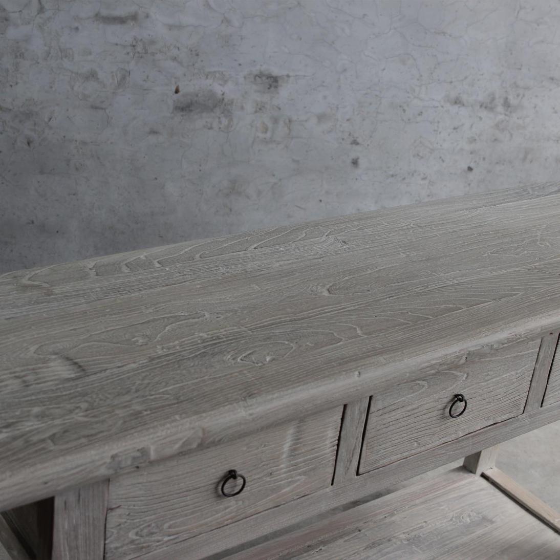 120 Years old Elm Wood Console with Drawers No. 7