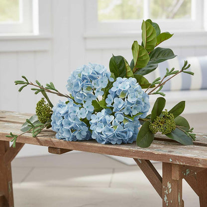 Hydrangea Bundle with Leaves 55cm Blue