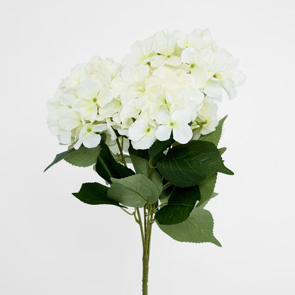 Hydrangea Bundle with Leaves 55cm White