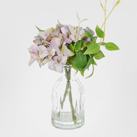 Hydrangea in Glass Vase Blue Lav 23cm