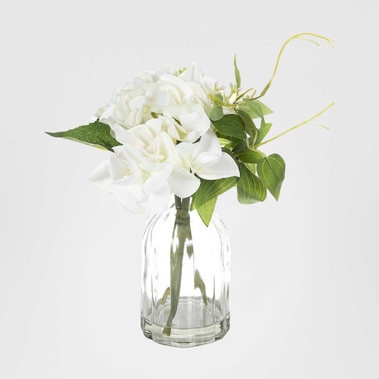 Hydrangea in Glass Vase 23cm White