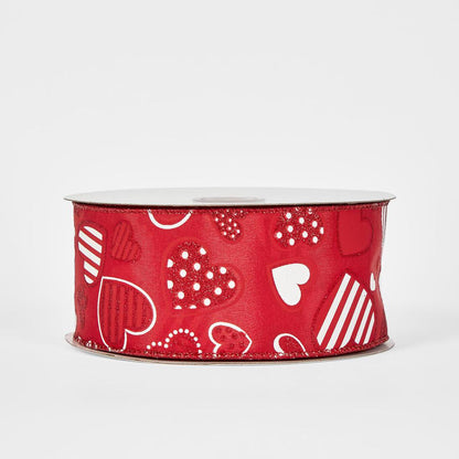 6.35cm Red White Hearts 22.86m Ribbon