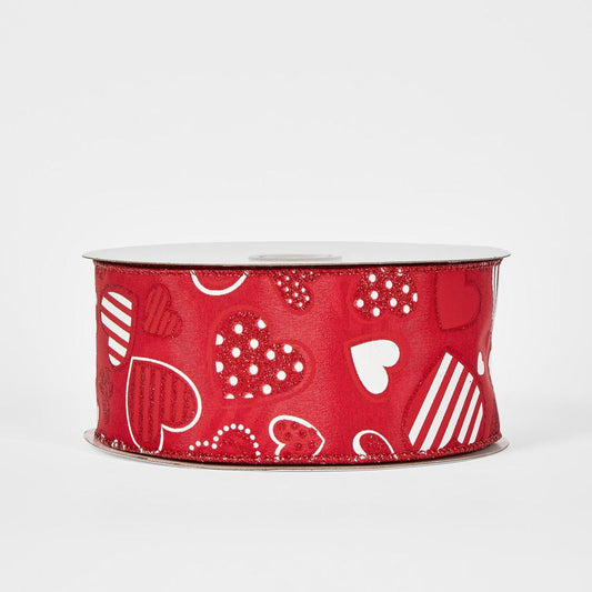 6.35cm Red White Hearts 22.86m Ribbon
