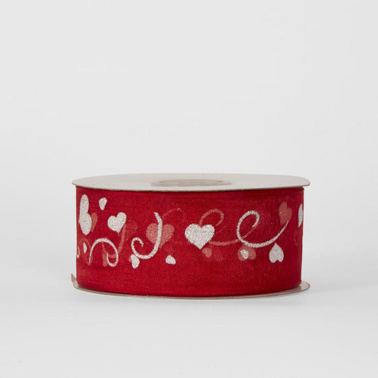 3.81cm Red With White Hearts 22.86m Ribbon