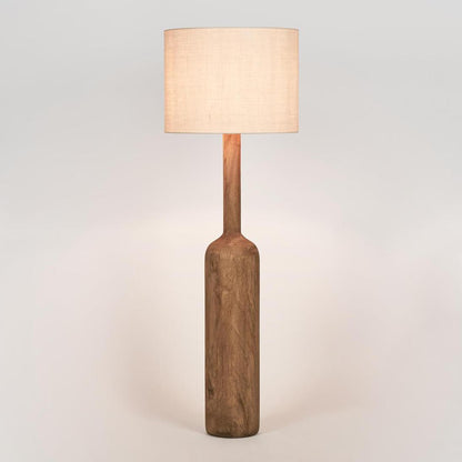 Flask Wood Floor Lamp Base Saddle with Natural Shade