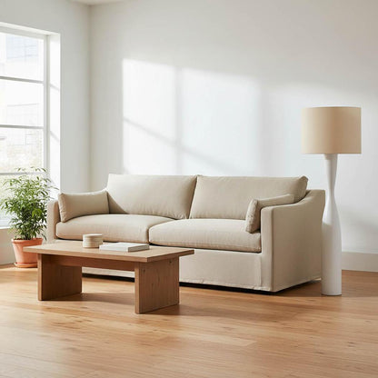 Callum Floor Lamp Base White with Natural Shade