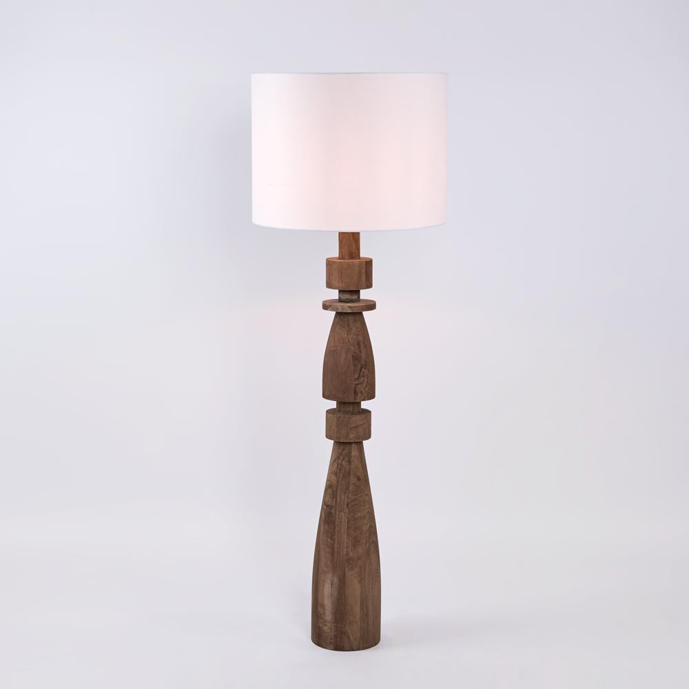 Magnus Wood Floor Lamp Saddle Base with White Shade